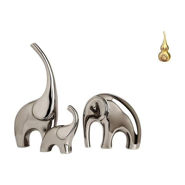 Figuras De Familia De Elefantes De Cerámica Y Estatua De Calabaza De Latón, Adorno Feng Shui, Escultura Animal Coleccionable Hecha A Mano Para Estante De Decoración Del Hogar.