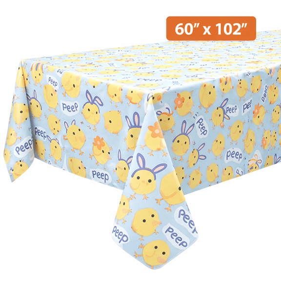 Easter Tablecloth 60" x 102" Rectangle Spring Vinyl Tablecloth Flannel Backed Wipe Clean Table Cover