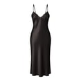 thumbnail image 7 of Women's Satin Long Slip Nightgown, JIANLAI Lace V Neck Spaghetti Strap Midi Sleep Dress, Solid Color Silky Night Dress for Daily Loungewear, 7 of 7