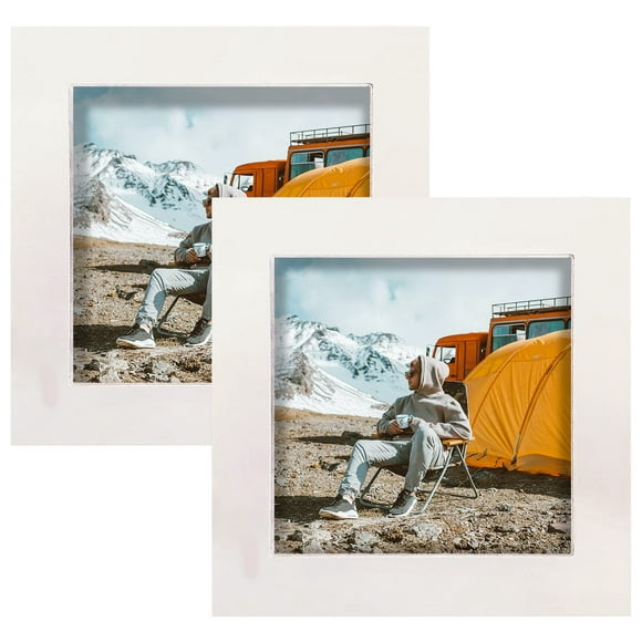 LEKAIYA 4x4 White Picture Frames Set of 2 Square Solid Wood Photo Frame for Tabletop or Wall Mounting