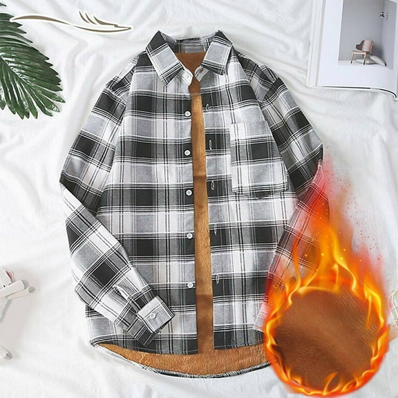 XMMSWDLA Sales Clearance Blousse for Men Plush Thick Warm Plaid Shirt Autumn And Winter Jacket