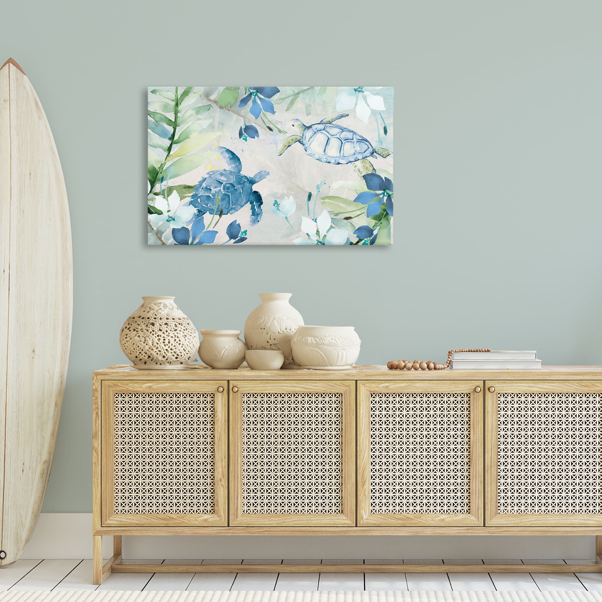 Stupell Industries Turtles Among Flowers Coastal Painting Gallery Wrapped Canvas Art Print Wall Art, 36 x 24