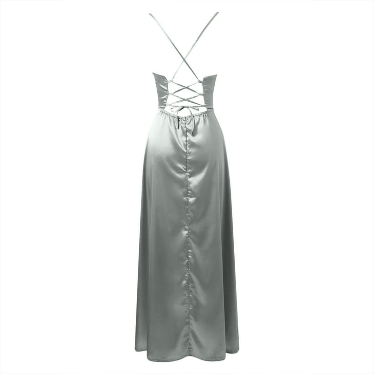 LEKDFST Bodycon Corset Maxi Dresses for Women 2025 Spaghetti Strap  Sleeveless Backless Ruched Elegant Evening Wedding Guest Long Formal Dresses  Grey S - Walmart.com