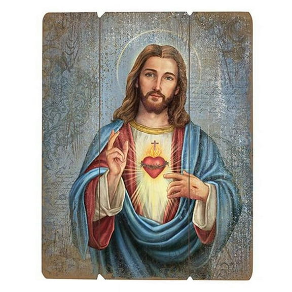 Christian Brands B3117 12 x 15 in. Sacred Heart by Michael Adams Pallet Sign, Wood