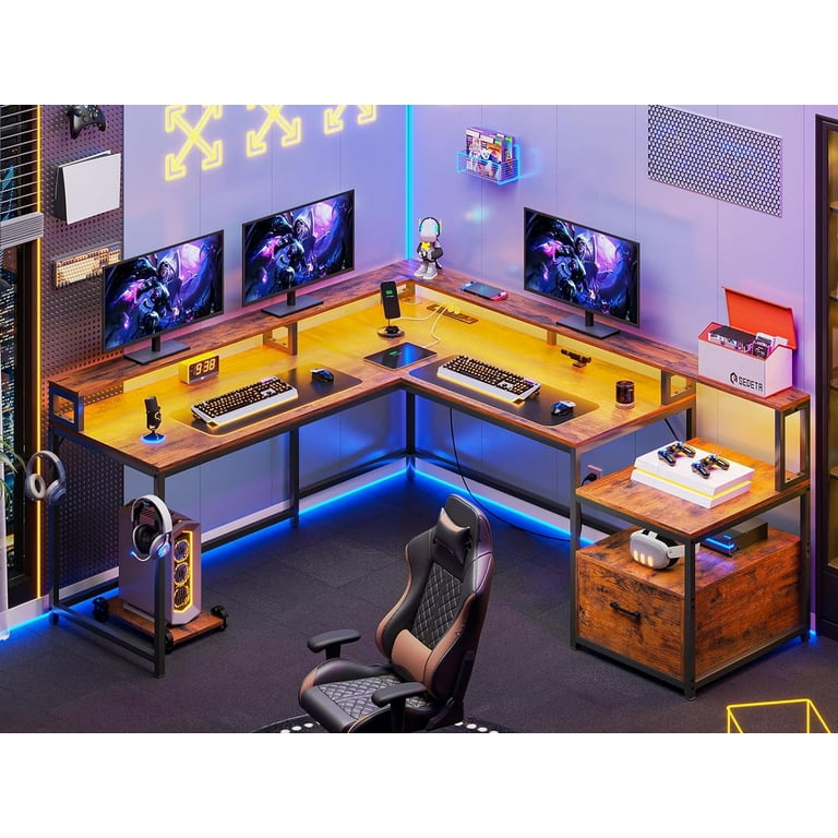 74.8 Gaming Desk, U-Shaped Computer Desk with Hutch & CPU Stand