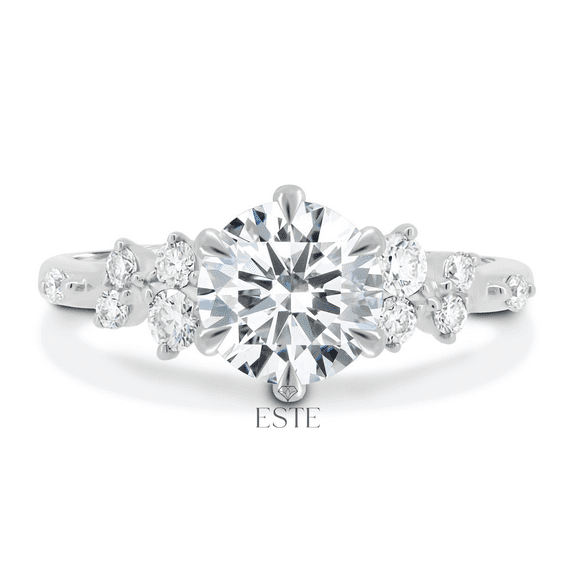 ESTE ORIGIN 2.00Ct Round Cut Lab-Grown Diamond Solitaire Engagement Ring – 6 Claw, Accent Stones Ring in 10K White Gold for Women