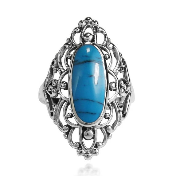 Heart Filigree Oval Turquoise .925 Silver Ring-10