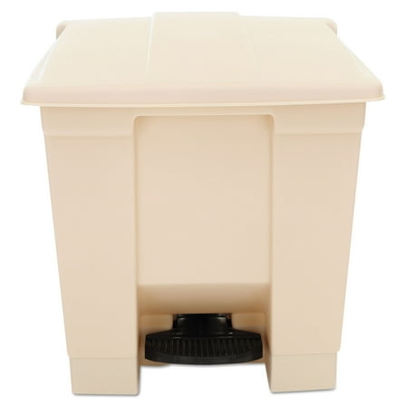 Rubbermaid Indoor Utility Step-on Waste Container, Square, Plastic, 8 Gal, Beige