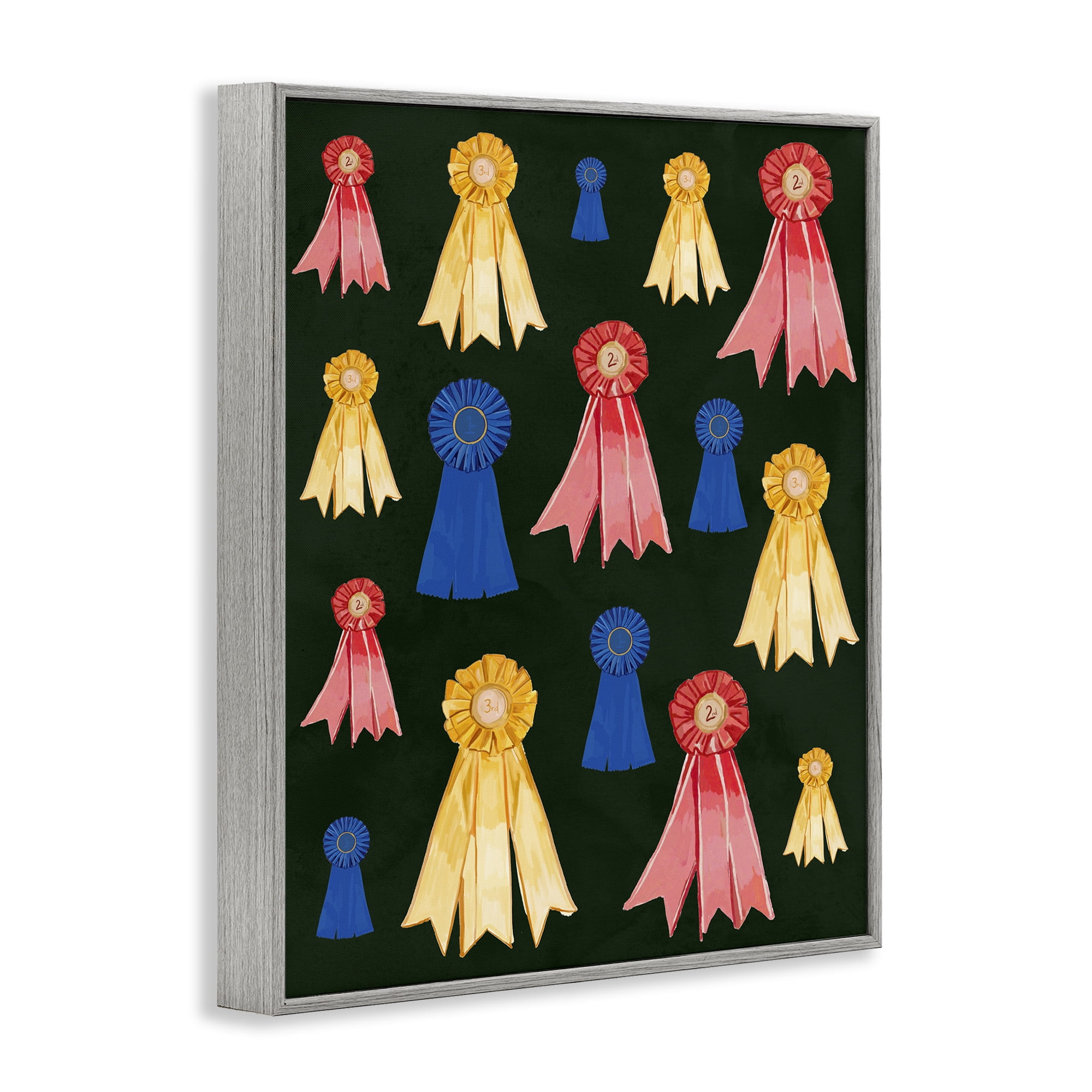 Stupell Industries Equestrian Ribbon Awards Sports Painting Gray Framed Art Print Wall Art, 11 x 14