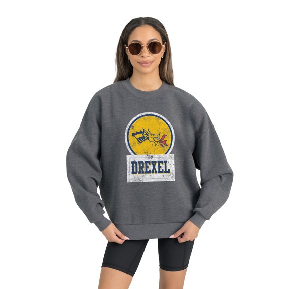 Women's Gameday Couture Drexel Dragons Charcoal Oversized Drop Shoulder Fleece Drop Pullover Sweatshirt