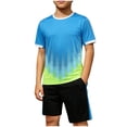 thumbnail image 2 of SGFCWSX Boys 2 Piece Active Outfits Kids Summer Quick Dry Breathable Short Sleeve Tee Graphic Print Elastic Waist Shorts with Pockets Soccer Wear Blue Size 4-5 Years, 2 of 6