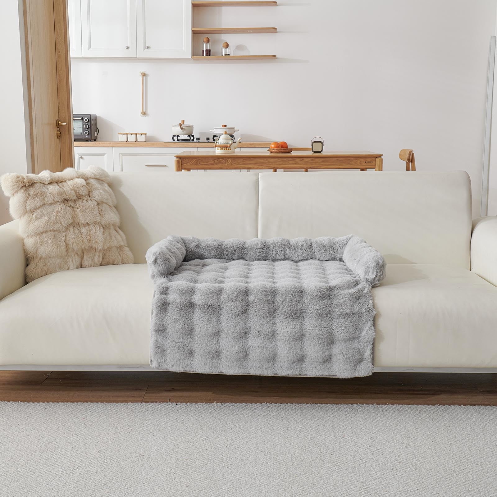 Calming Pet Bed Mat for Couches - Ultra-Soft Fluffy Dog & Cat Sofa Protector, Anti- Furniture Cover with Washable Removable Layer â Fits Small to Large Pets