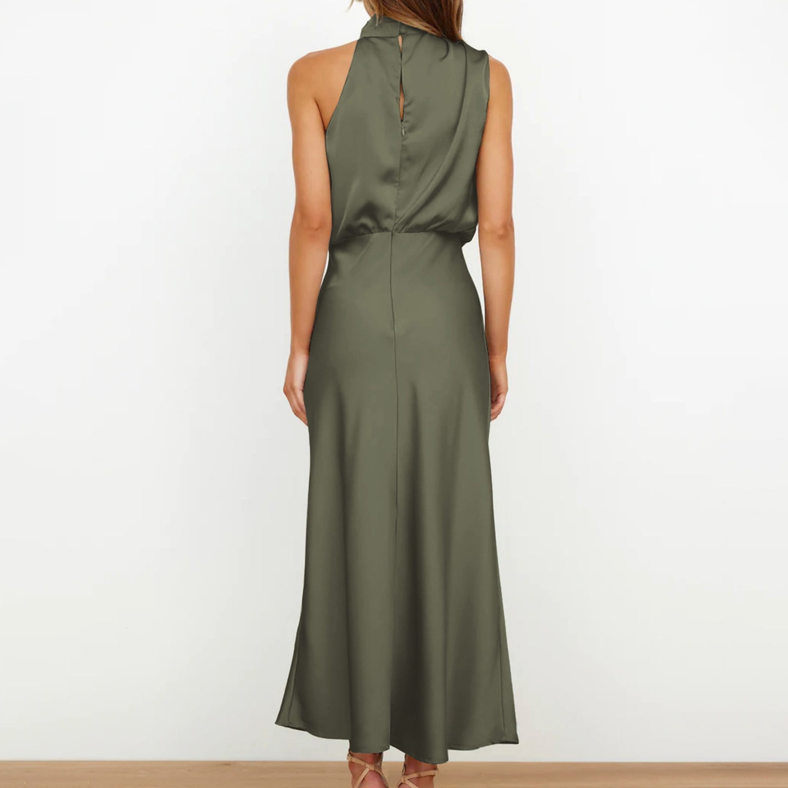 Formal Dresses for Women Evening Party Purple Satin Elegant Sleeveless Long Dress Party Dress Halter Neck Solid Ankle Length Maxi Dress Flowy High Waist Bodycon Wedding Guest Dress