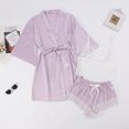 thumbnail image 2 of Tnhcen Women's Satin Sleepwear 3-Piece Set - Lace Bralette + Elastic Waist Shorts, Plus Size S-XL Silky Smooth Pajama Outfit, 2 of 6
