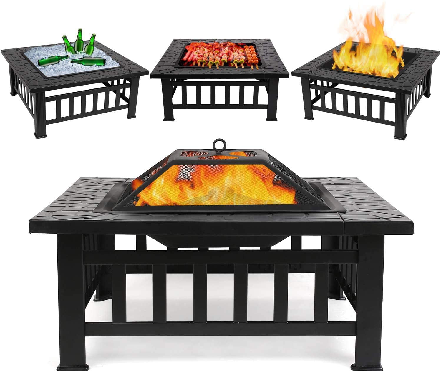 Waterproof Cover Grill Firepits, Outdoor Fire Pit Bbq Table Grill