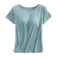 thumbnail image 4 of MEZZALL Women T-Shirts Summer Short Sleeve T Shirts With Built In Bra Pads For Casual Daily Wear O-Neck Trendy Solid Color Tops, 4 of 4