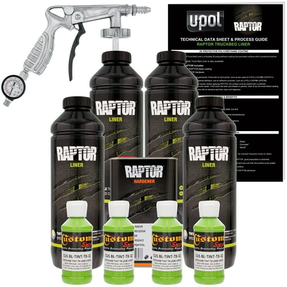 Raptor Lime Green Urethane Spray-On Truck Bed Liner Spray Gun, 4 Liters