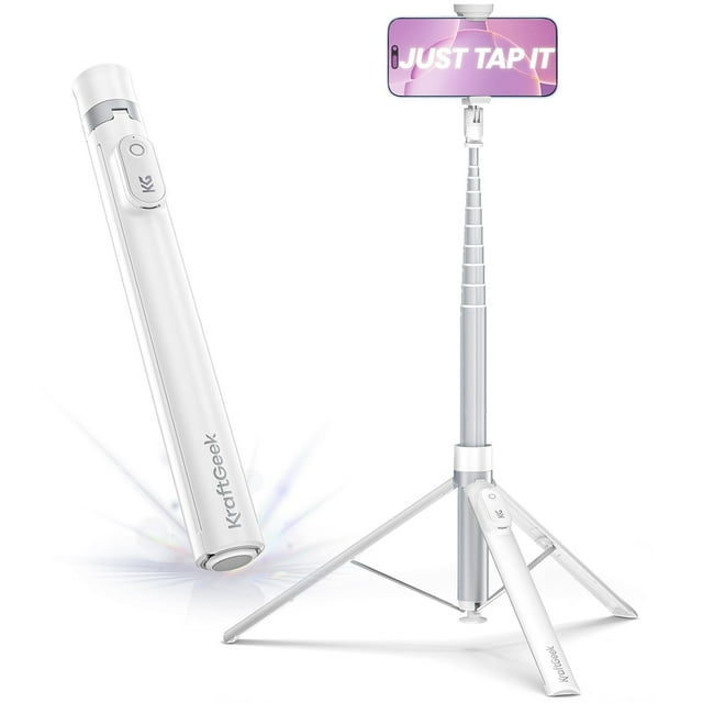 Trípode KraftGeek para teléfono móvil, 168 cm, selfie stick, para iPhone, blanco