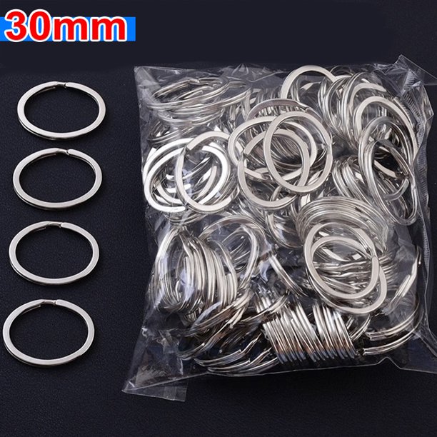 LLavero de plata pulida de 10-50 piezas, llaveros planos de acero inoxidable con agujero, llavero dividido redondo chapado en rodio, bricolaje, venta