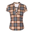 thumbnail image 7 of Craaazy Women's Casual Fashion Plaid Print Short Sleeve Stand Collar T-Shirt for Spring and Summer Outfits, 7 of 7