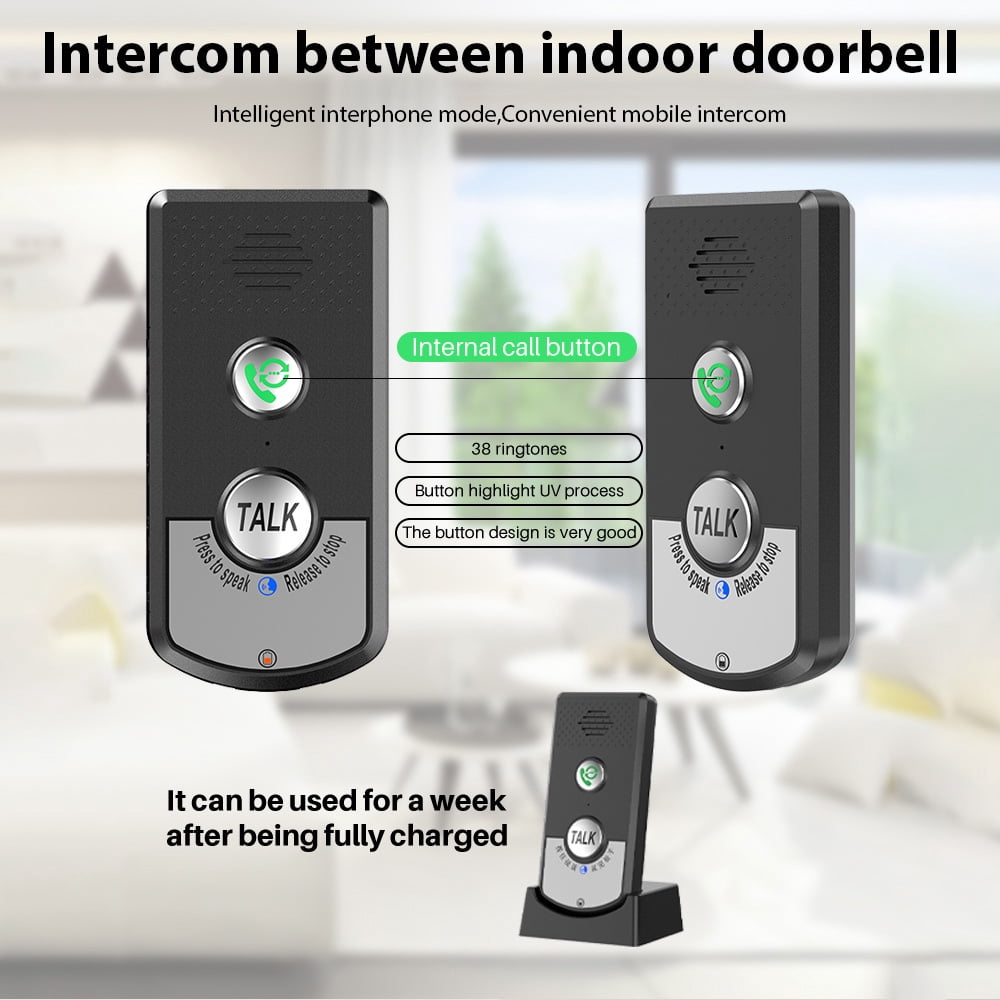 Wireless Doorbell Intercom Rechargeable Smart Intercom Doorbells for Home Real-Time Two-Way Communication 3 Volume Levels 1000m/3280ft Long Distance Waterproof Electronic Doorbell Chime for Home