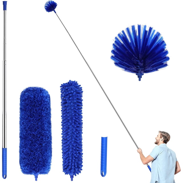 Paquete de 5 plumeros de microfibra con 2 juegos de asas, varilla telescópica duradera de 15 ~ 100 pulgadas de largo, lavable, plumeros para limpiar telarañas, ventiladores de techo