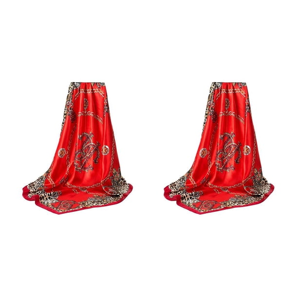 Sonducket Bufanda de satén a la moda de verano para mujer, chal portátil, regalos de cumpleaños, accesorio de adorno para el trabajo diario Rojo 2Conjunto