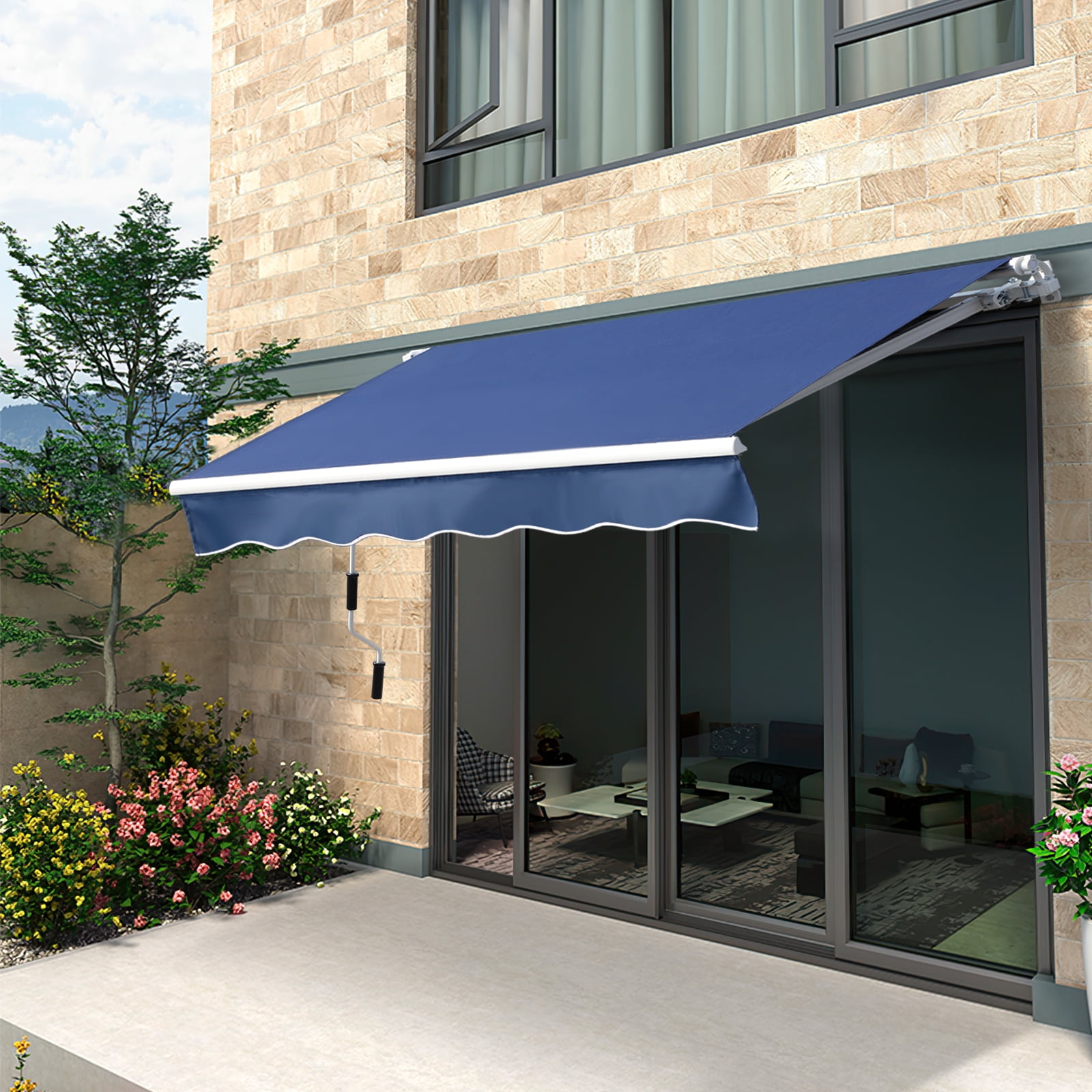 Awning Canopy Retractable Manual Outdoor Front Back Porch Sun Rain Shade Shelter 