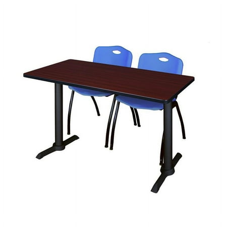 UPC: 0843532047194 | Regency Cain 48 x 24 Training Table- Mahogany & 2 M Stack Chairs- Blue