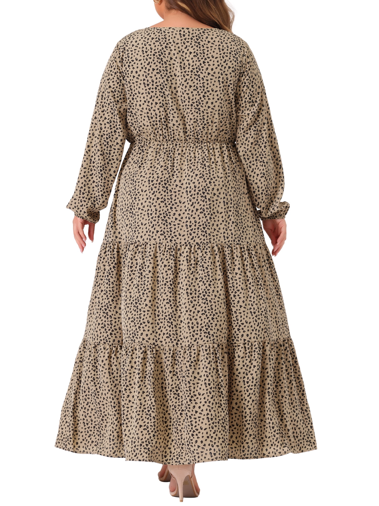 DARING DIVA Plus Size Polka Dots Long Maxi Lantern Sleeve Dress 4X Khaki