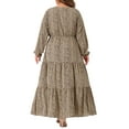 thumbnail image 4 of DARING DIVA Plus Size Polka Dots Long Maxi Lantern Sleeve Dress 1X Khaki, 4 of 6