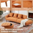 thumbnail image 4 of 107" Contemporary Stylish Sofa with A Round Storage Ottoman,5 Seater PU Upholstered Sectional Couch with Tapered Rubber Wood Legs,Sofa Set with Detachable Pillows for Living Room and Apartment,Orange, 4 of 8