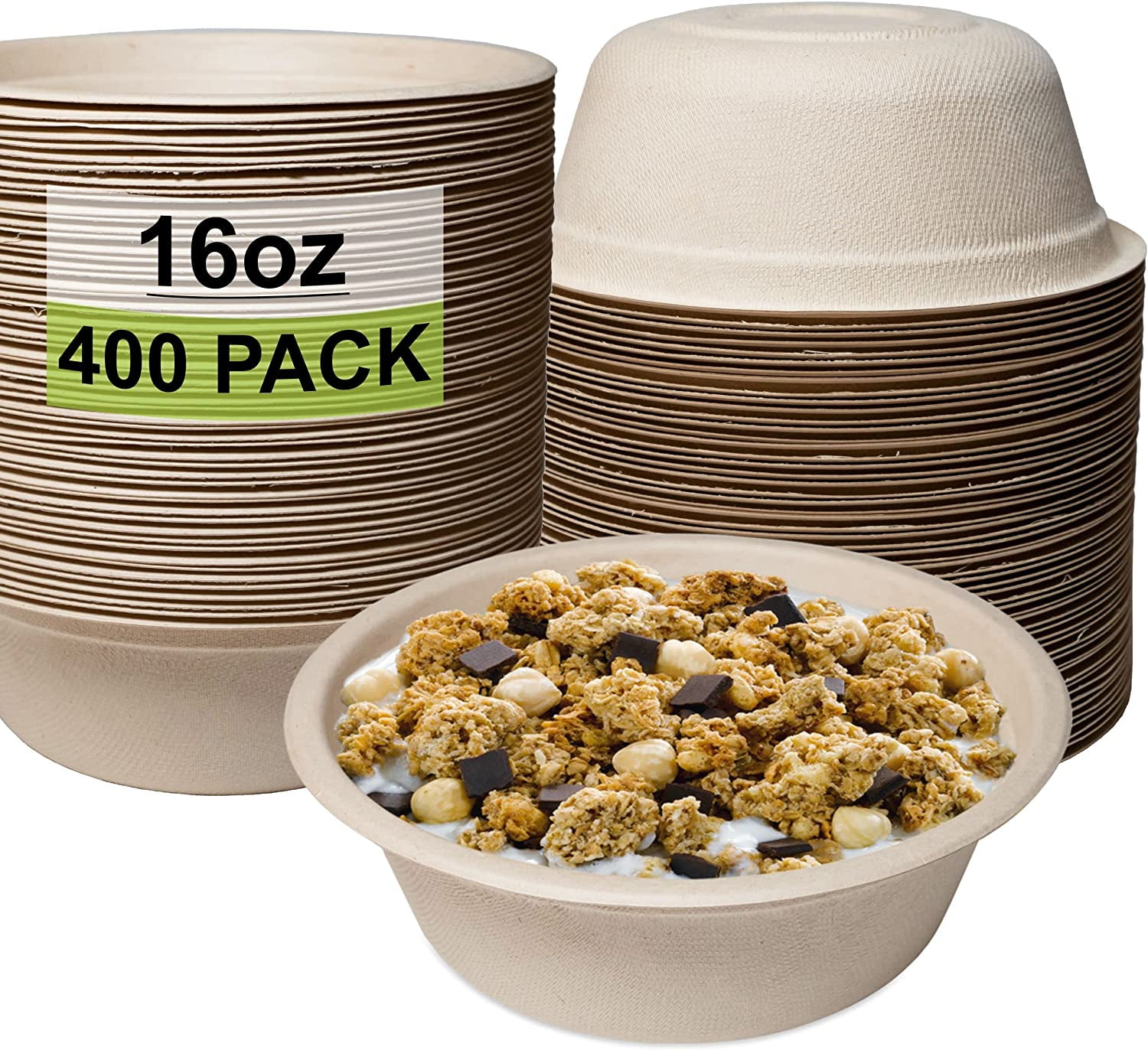 [400 Pack] 16 oz Compostable Paper Bowls HeavyDuty Disposable Bowls