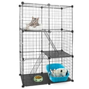Imountek Large 3 Tier Cat Metal Fence, Detachable Crate Kennel with 2 Ladders Large Cat Cage Indoor for 1-2 Pets, Black