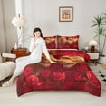 thumbnail image 4 of Homewish Romantic Lion Animal Queen Comforter Set, Rose Floral Flower Bedding Sets, Couple Valentine's Day Reversible Bedding Comforter Set, Breathable Home Decor, 3pcs, 4 of 8