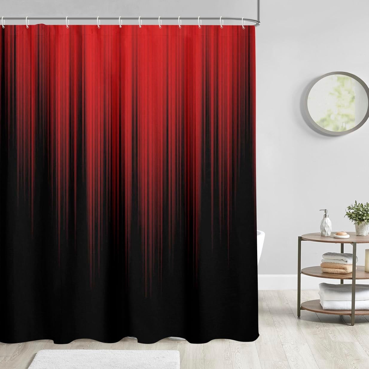 Red and Black Shower Curtain Funny Adult Men Anime Elegant Design Bright Decorative Asian Dark Abstract Cool Gradient Vintage Home Bathroom Decor Bathtub Set with 12 Hooks, 72x72, Modern