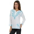 thumbnail image 4 of Sakkas Paisley Embroidered Cotton Long Sleeve Blouse - White / Turquoise - XL, 4 of 4