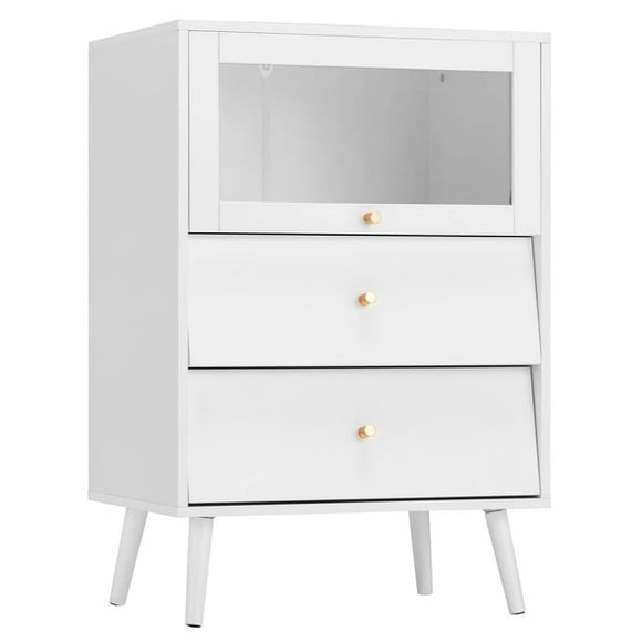 Sideboard Cabinet, White Accent Cabinet with Sliding Glass Door, Modern Buffet Cabinet with Storage