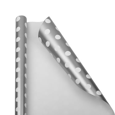 JAM Paper Polka Dot Wrapping Paper, 50 Sq. ft Total, Silver with White Dots, 2 Rolls