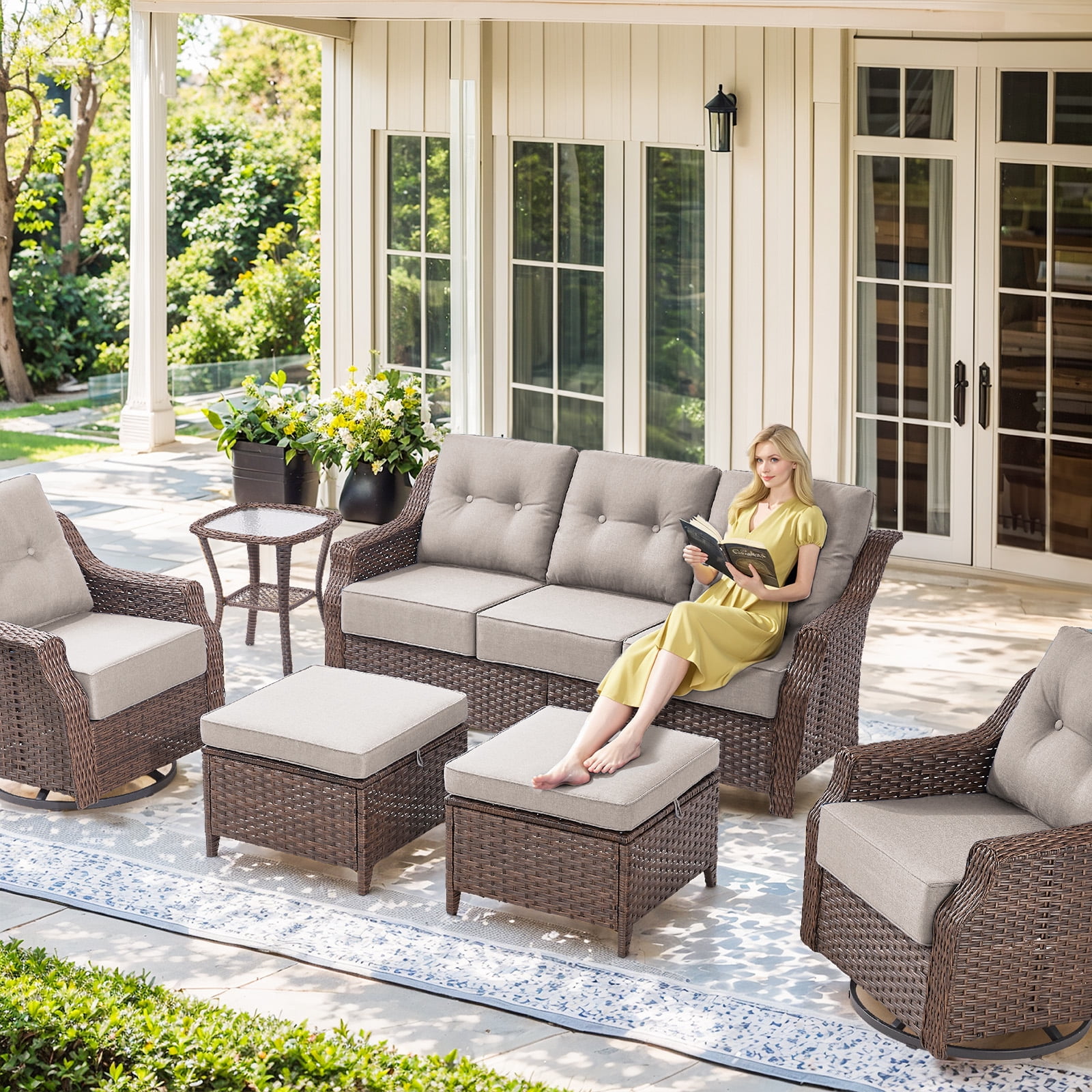 Gymojoy 3-Seat Outdoor Patio Sofa Set All-Weather PE Rattan Sectional Couch with 6-inch Thick Cushions, Ergonomic Design for Garden, Backyard, Poolside & Balcony