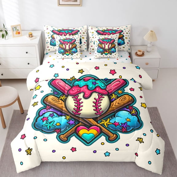 Castle Fairy Child Boys Girls Baseball Print Twin Bedding Sets,Sport Bedding Comforter Set