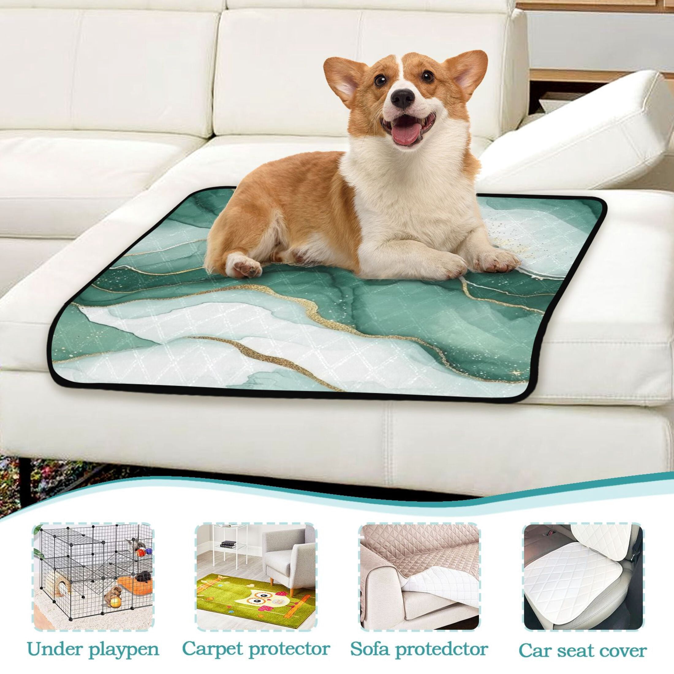 Qxltty Gilt Green Texture Cat litter Pads Pet Set of 3 Diaper Mats Center Anti-leakage Layer Absorbent Soft and Comfortable