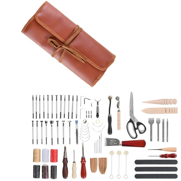 KFFKFF Leather Crafting Tool Set, 72 Piece Leatherwork Equipment with Compact Leather Carry Case, Carving, Punching, Sewing, Stamping, Smoothing Tools, Perfect for Novice DIY Hobbyists and Experts
