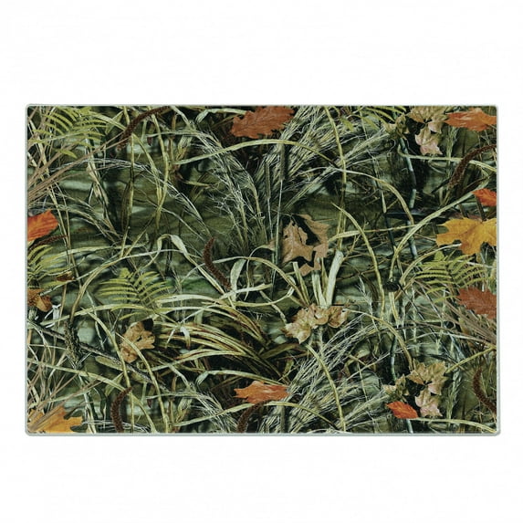 Botanical Cutting Board, Close up Autumn Themed Nature View Photo with Sere Leaves and Herbs, Decorative Tempered Glass Cutting and Serving Board, in 3 Sizes, by Ambesonne