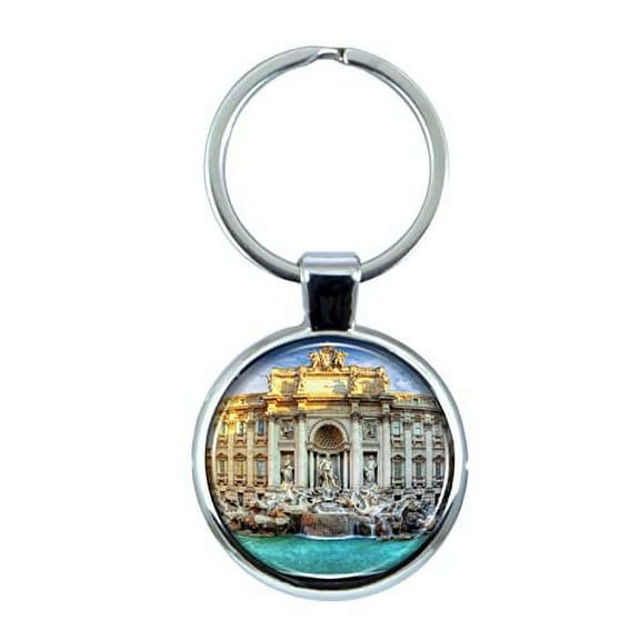 Rome Trevi Fountain Keychain with Epoxy Dome and Metal Keyring
