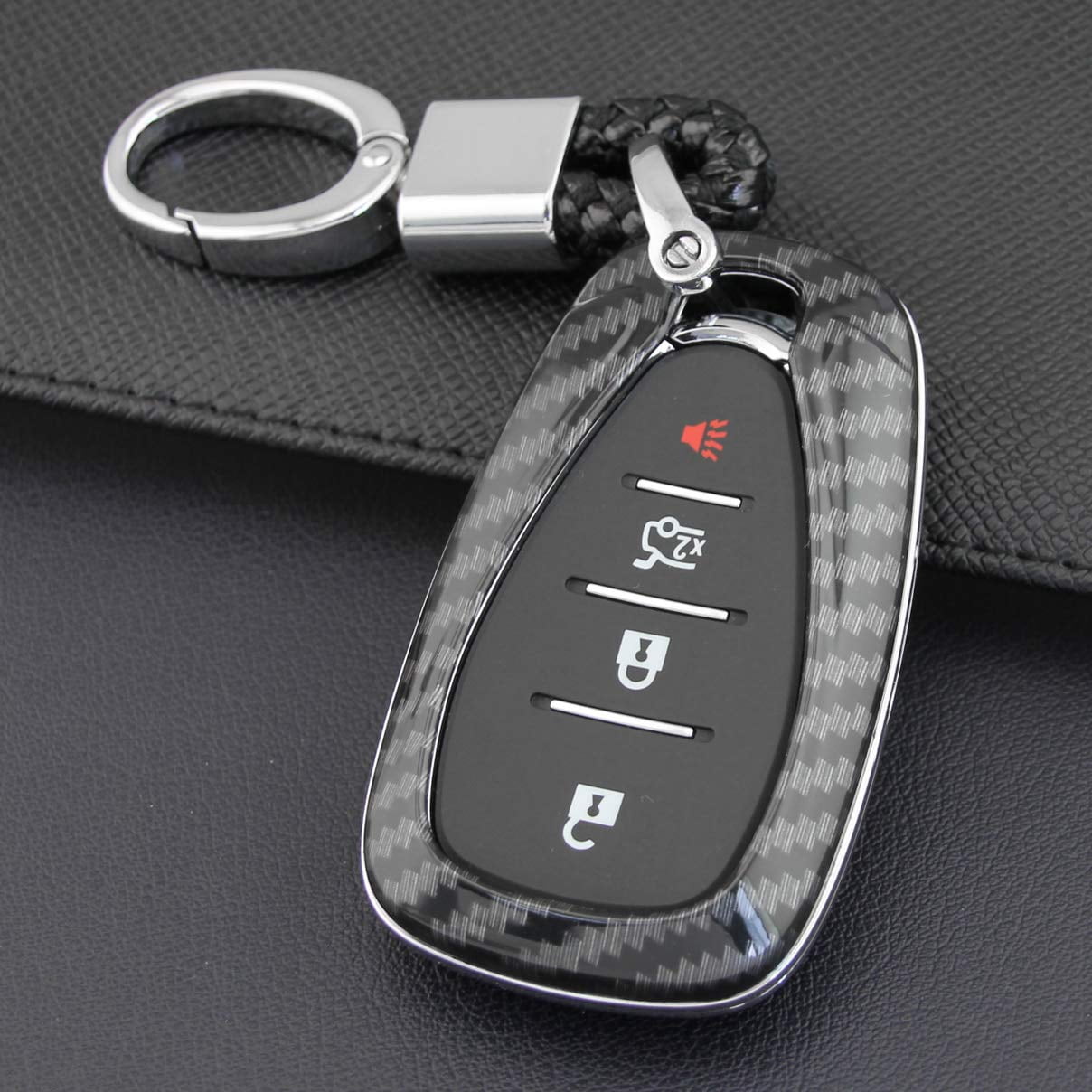 for Chevy Key Fob Cover, ABS Carbon Fiber Pattern Car Key Case Protector for 2016- 2020 2023 2024 Chevrolet Malibu Cruze Camaro Traverse Volt Trax Equinox Blazer with Keychain