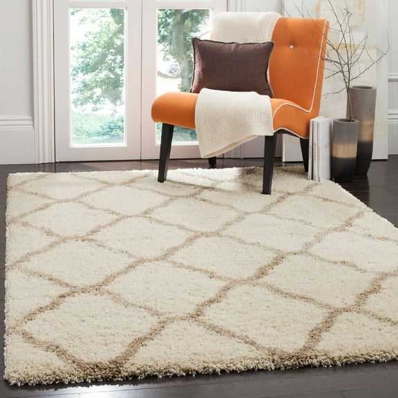 SAFAVIEH Hudson Aline Geometric Shag Area Rug, Ivory/Beige, 8' x 10'