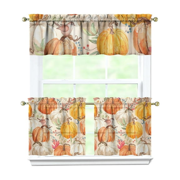 Rod Pocket Kitchen Curtain Set 3-Piece, 27.5x36 Inch Valance & Tier Drapes, Polyester Pongee Cafe Curtains for Living Room, Bathroom, Farmhouse Rustic Country Window Treatments.