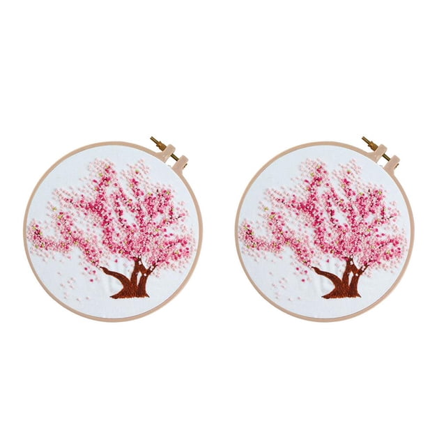 Advancent Juego de bordado con patrón de plantas y flores para manualidades, herramientas de costura, tela de bordado impresa, Kit de bordado redondo, Kit Árbol de glicina 2 2piezas Advancent CBP066641