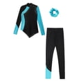 thumbnail image 3 of inhzoy Kids Girls Long Sleeve Figure Skating Tops with Pants Set Training Sports Suit Blue Green 14, 3 of 6
